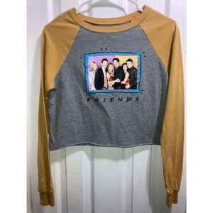 XS Friends Long Sleeved Yellow and Gray Cropped Ragland Tee
